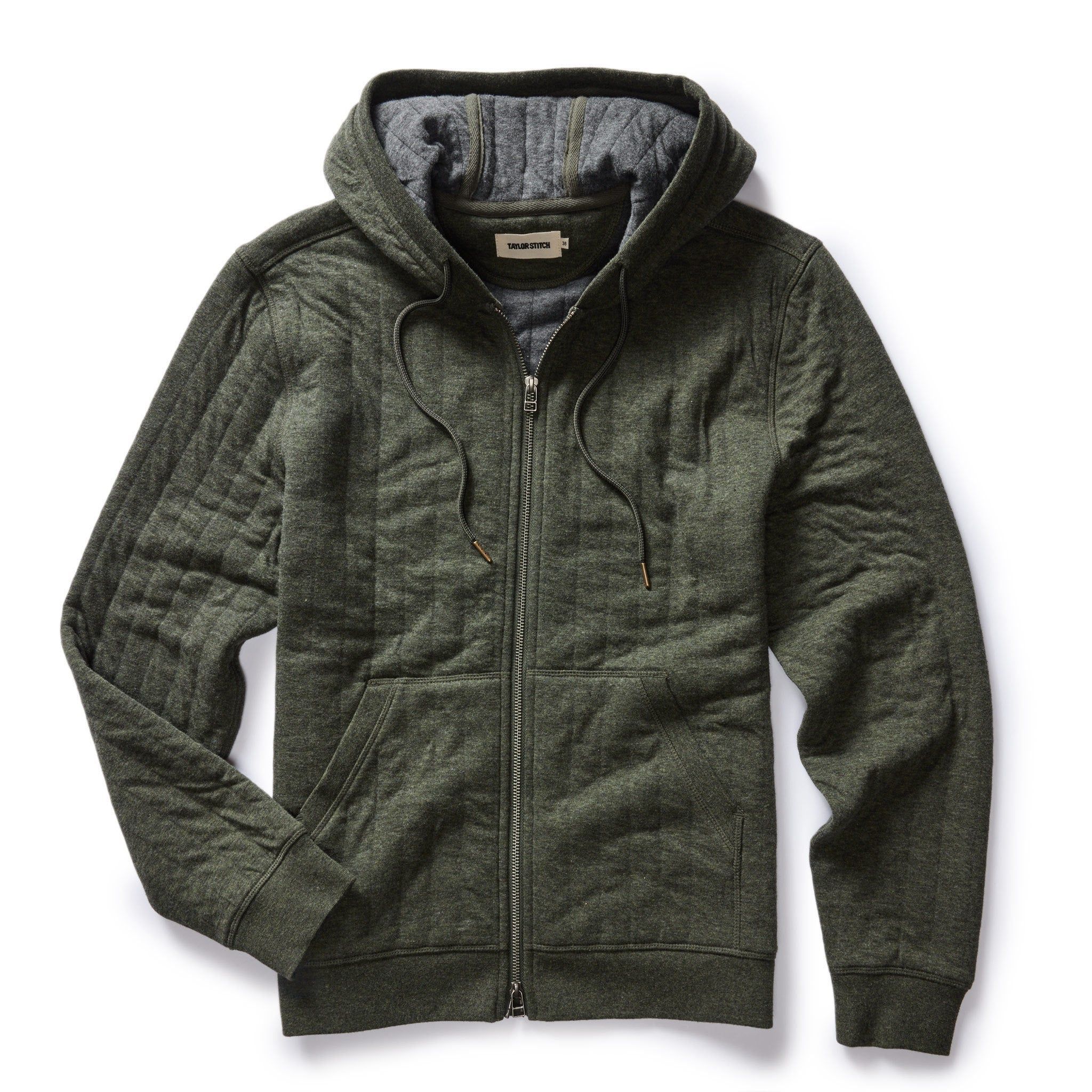 Ouown Apres Zip Hoodie in Fatigue Olive Quilt