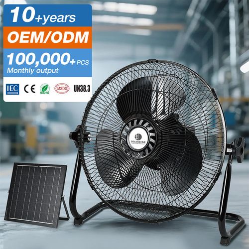 12-Inch 3-Blade Solar Floor Fan 15W 5V Rechargeable USB Outdoor Camping Use Durable Metal Floor Fan