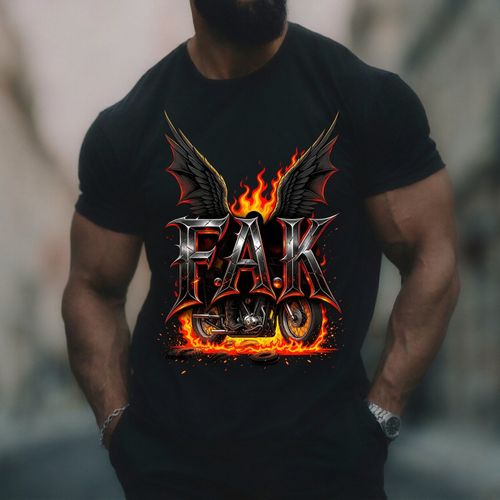 Halloween Festival Biker Motorcycle Streetwear Punk Style Pure Cotton Soft Breathable Short Sleeve T Shirt Flaming Skull Wings Motorcycle Graphic Design Vintage Metal Typography Intricate 3D Print Unique Eye Catching for Autumn Winter Rock Concert Motorcycle Riding