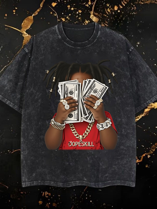 Dopeskill Urban Streetwear Graphic Tee Featuring Young Boy With Dreads Gold Beads And Cash Holding Design Bold Print For Men Youth Culture Hip Hop Fashion Casual Short Sleeve Top Trendy Summer Wear Cool Gift Idea