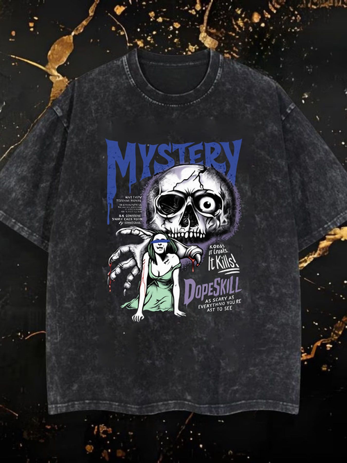 Men Graphic T-Shirt Vintage Style Skull With Sunglasses Horror Design Distressed Look Bold Typography Crew Neck Short Sleeve Casual Streetwear Tee For Summer Cool Fashion Gift For Men Boys