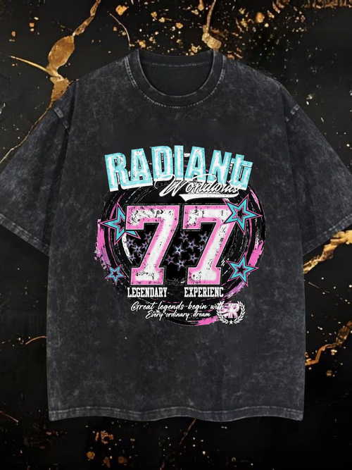 Radiant Worldwide 77 Legendary Experience Great Legends Begin With Every Ordinary Hero Retro Streetwear Graphic Tee Men Casual Crew Neck Cosmic Motivational Design For Everyday Wear Cool Vintage Style Top Quality Fashion Shirt Gift