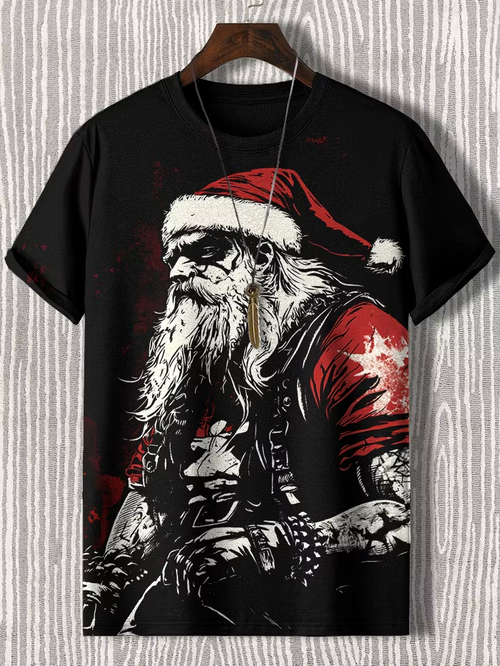 Christmas Santa Claus pattern unisex T-shirt, loose-fitting round-neck short sleeves, lightweight and breathable fabric, suitable for daily wear. It is a perfect gift for Christmas outdoor activities, ideal for giving to fathers, husbands, brothers, or friends. Casual street style with cool design. For women, it is recommended to order one size smaller based on actual measurements.