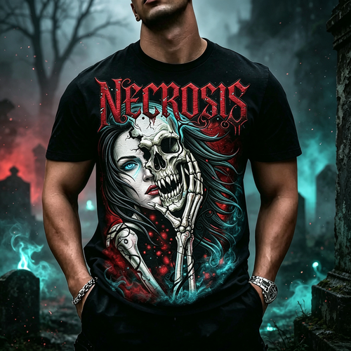 Halloween Horror Dark Gothic Punk Style Pure Cotton Soft Breathable Short Sleeve T Shirt Necrosis Skeleton Woman Face Graphic Design Vintage Blood Font Unique Eye Catching for Autumn Winter Night Party Streetwear