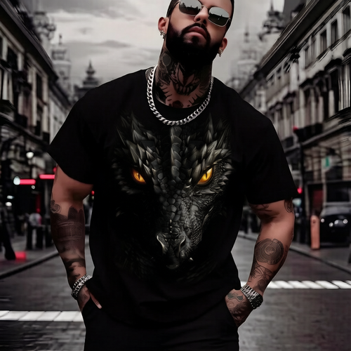 Eastern Dragon Totem​, Funny Mens T-Shirt - Relaxed Fit Crew Neck Short Sleeve Tee, Lightweight Breathable Fabric for Daily Wear, Perfect Gift for Father Husband Brother Friend on Birthday Christmas Thanksgiving Halloween Easter St Patricks Day Valentine's Day Summer Outdoor Activities Casual Street Style Cool Design