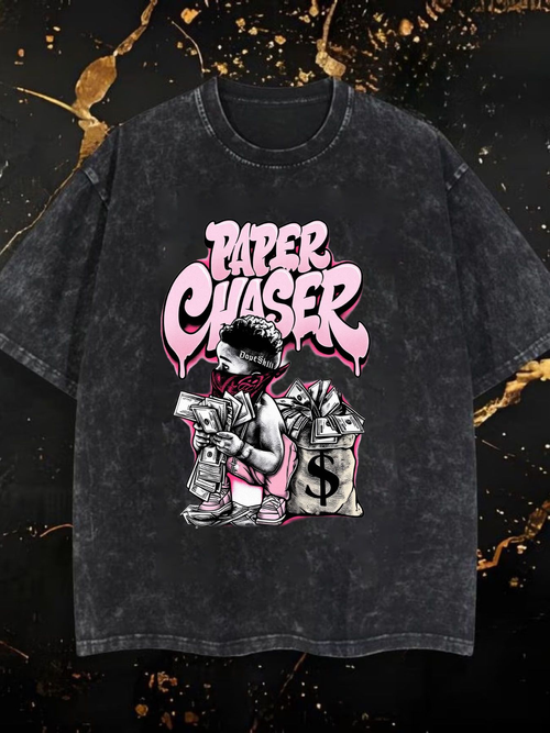 Paper Chaser Graffiti Streetwear Graphic Tee Men - Urban Money Hustle Art Crew Neck Short Sleeve Casual T Shirt Cool Hip Hop Style Gift for Brothers Friends and Family Summer Fashion Top