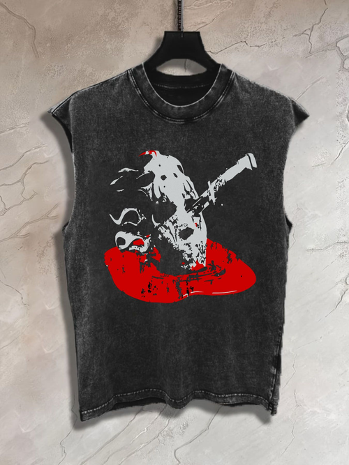 Washable vest, American retro rock band dark-style 2D flat print pattern skull baseball cap, summer new high-street streetwear.