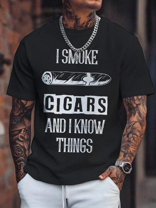 Fourth of July American Casual Style Pure Cotton Soft Breathable Short Sleeve T Shirt Cigar Graphic I Smoke Cigars and I Know Things Slogan Unique Humorous for Summer Casual Daily Gatherings