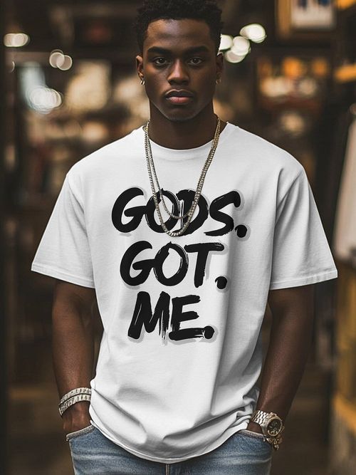 Carnival Street Hip Hop Style Pure Cotton Soft Breathable Short Sleeve T Shirt Handwritten Gods Got Me Letter Print Unique Attitude Perfect for Summer Casual Streetwear