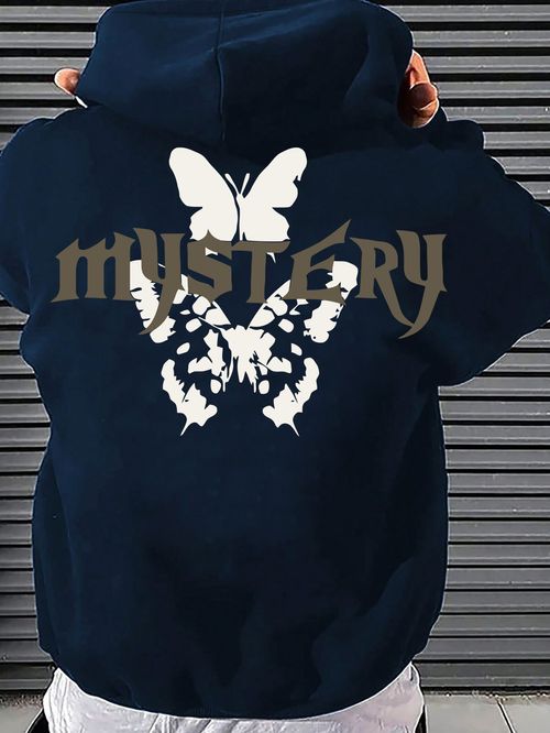 Halloween Dark Gothic Butterfly Streetwear Hoodie Heavyweight Cotton Blend Loose Fit Pullover Mystery Graphic Design for Autumn Festival Night Party Daily Casual
