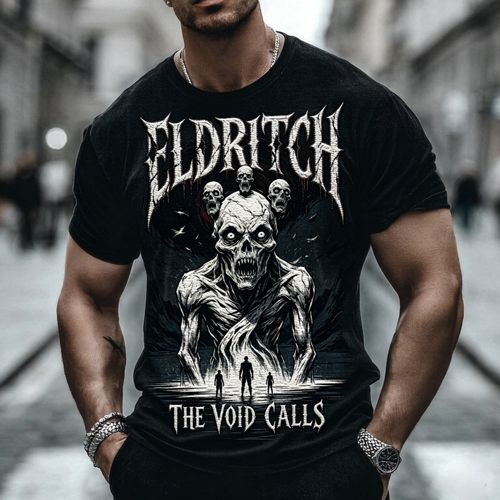 Halloween Horror Dark Gothic Style Pure Cotton Soft Breathable Short Sleeve T Shirt Eldritch Monster Graphic Design The Void Calls Slogan Unique Eye Catching for Autumn Winter Streetwear