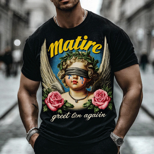 Angel's Kiss,​Funny Mens T-Shirt - Relaxed Fit Crew Neck Short Sleeve Tee, Lightweight Breathable Fabric for Daily Wear, Perfect Gift for Father Husband Brother Friend on Birthday Christmas Thanksgiving Halloween Easter St Patricks Day Valentine's Day Summer Outdoor Activities Casual Street Style Cool Design