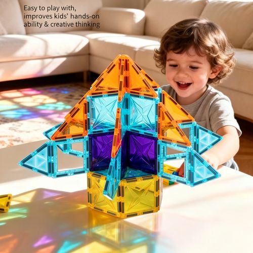 100PCS Magnetic Tiles Building Blocks Set With Ferries Wheel for Boys Girls Preschool Educational Magnet Construction Kit Stacking STEM Toys Gifts for Kids