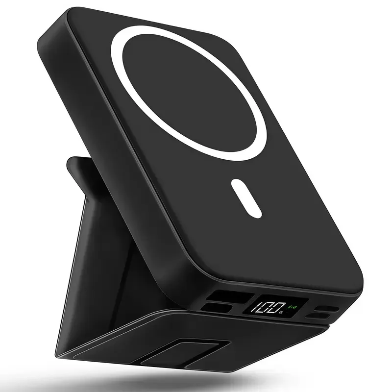 Magnetic Power Bank 10000mAh Wireless Portable Charger with USB-C Cable LED Display Foldable Battery Pack Charge iPhone & Android Devices Simultaneously