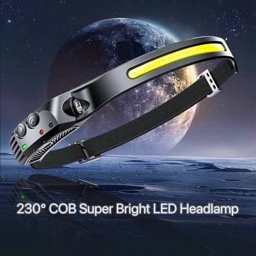 LED Headlamp Rechargeable, 230° COB Super Bright Head Lights for Forehead,  USB C Headband Flashlight for Work,Fishing,Hiking, Running Camping Essentials Gear