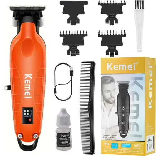KEMEI 2293 Professional Hair Beard Trimmer for Men Zero Gapped Hair Clippers for Barber with T Blade, Cordless Rechargeable Km2293