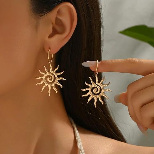Boho Chic Sun symbol Earrings & Necklace Set, Vintage-Inspired, Fade-Resistant, Perfect for Casual Attire & Special Occasions, Everyday Earrings, Boho Style Jewelry, Trendy Jewelry women's jewelry daily matching