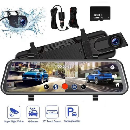 1080P HD Dash Cam with 10'' Touch Screen,Dual Front & Rear Cameras, Night Vision, Waterproof Backup Camera, 24H Parking Monitor, Parking Assistance