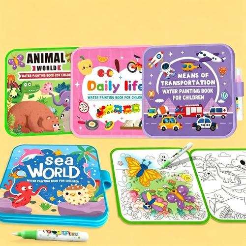 4 Pack Water Painting Book Set, Animal, Sea, Transportation, Daily Life Themes, Reusable Water Coloring Books with Water Pens, Mess- Painting Toy for Creative & Cognitive Development, Ideal for Children's Art Learning & Entertainment water magic