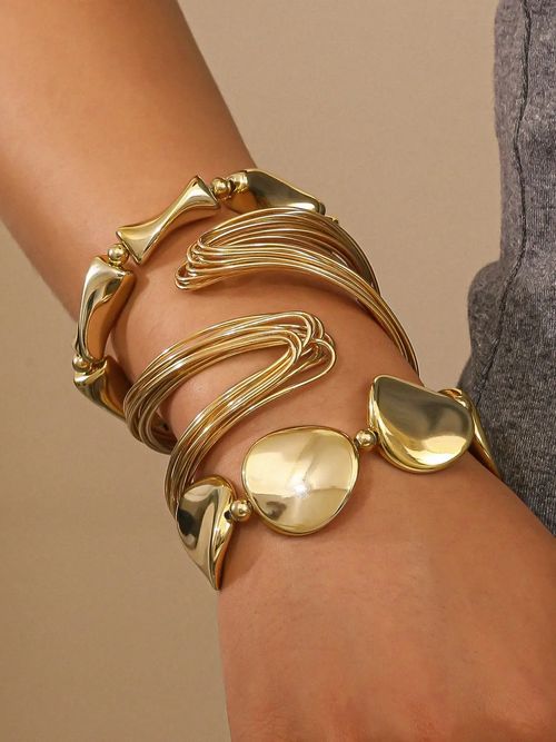 3Pcs Irregular Geometric Hollow Bangle Set