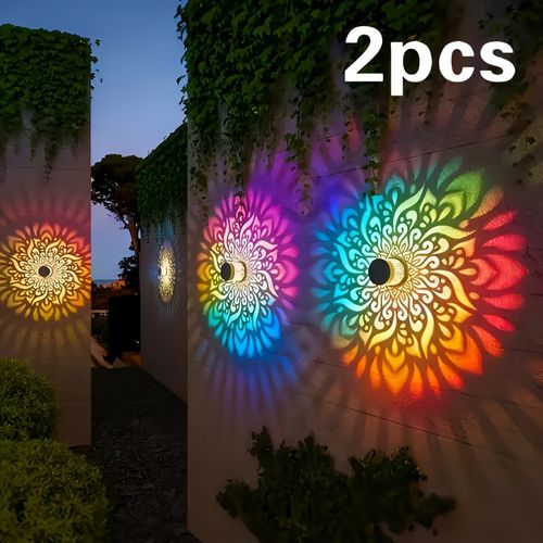 2Pcs Solar Mandala Pattern Metal Lantern Outdoor Patio Lighting