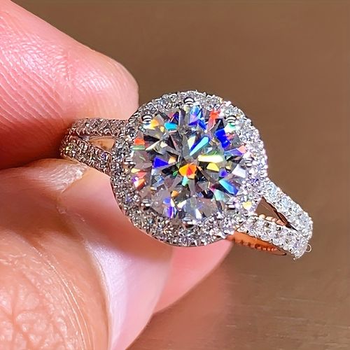 925 Silver 2 Carat Round Moissanite Crown Ring