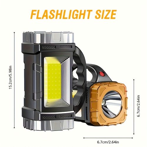 1pc Multifunctional Solar Portable Light, USB Rechargeable LED Flashlight With Side Light, Floodlight&Spotlight, Handheld Torch, For Home, Outdoor, Camping, Fishing, Hiking, Nightwalk Lantern