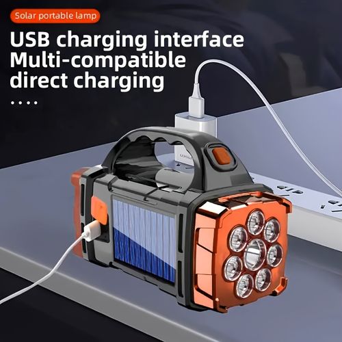 1pc Multifunctional Solar Portable Light, USB Rechargeable LED Flashlight With Side Light, Floodlight&Spotlight, Handheld Torch, For Home, Outdoor, Camping, Fishing, Hiking, Nightwalk Lantern