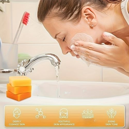 4pcs Turmeric Kojic Acid Soap, 2.29oz Each, Turmeric Soap Bar For Face And Body Cleansing, Improve And Even Skin Tone