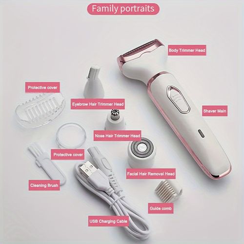4in 1 Women's Electric Hair Remover Women's Multi-Function Electric Hair Remover Set Women's Bikini Trimmer,USB Rechargeable,Hair Remover for Eyebrows, Nose,Face,Legs,Portable, Gentle, Women's Gift, Mother's Day Gift