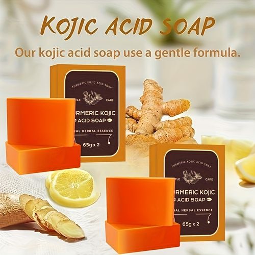 4pcs Turmeric Kojic Acid Soap, 2.29oz Each, Turmeric Soap Bar For Face And Body Cleansing, Improve And Even Skin Tone