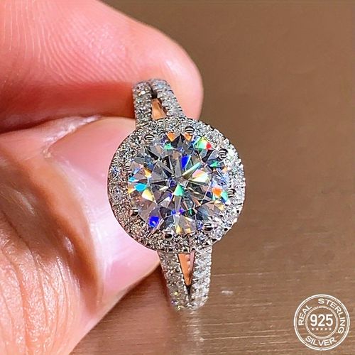 925 Silver 2 Carat Round Moissanite Crown Ring