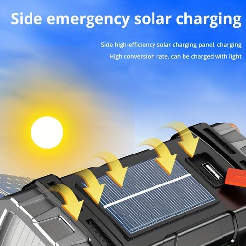 1pc Multifunctional Solar Portable Light, USB Rechargeable LED Flashlight With Side Light, Floodlight&Spotlight, Handheld Torch, For Home, Outdoor, Camping, Fishing, Hiking, Nightwalk Lantern