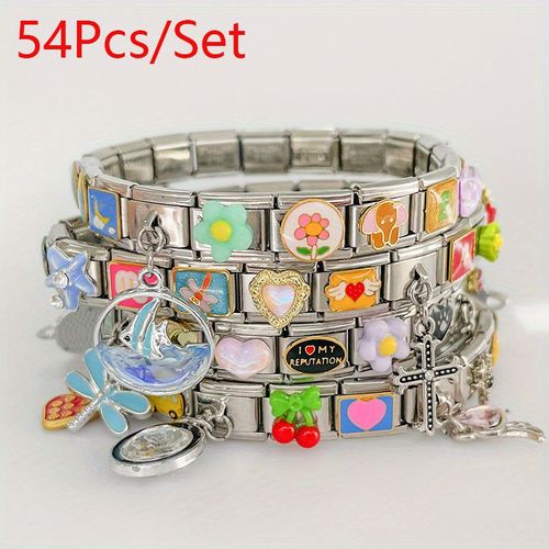 Random Multiple Pieces Fashion Love Flower Lip Letter Butterfly Moon Star Dragonfly Rocket Cloud Unicorn Italian DIY Module Bracelet Jewelry Accessories