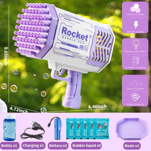 Bubble Machine Gun with 69 Holes - Colorful Lights Bubble Maker for Kids Powerful Automatic Bubble Blower Fun Outdoor & Party Toy