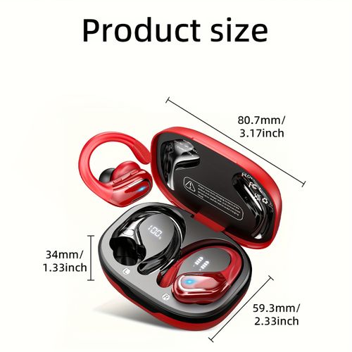 New Wireless Earbuds for Running Sports, Noise Cancelling Wireless Earphones with Earhooks Pure Bass Sound, Over Ear Headphones with Dual-LED Display, Earphones Built-in Microphone, Noise Cancelling Headset