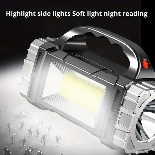1pc Multifunctional Solar Portable Light, USB Rechargeable LED Flashlight With Side Light, Floodlight&Spotlight, Handheld Torch, For Home, Outdoor, Camping, Fishing, Hiking, Nightwalk Lantern