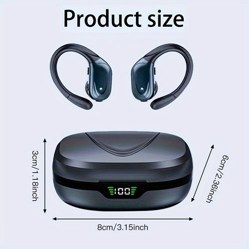 New Wireless Earbuds for Running Sports, Noise Cancelling Wireless Earphones with Earhooks Pure Bass Sound, Over Ear Headphones with Dual-LED Display, Earphones Built-in Microphone, Noise Cancelling Headset