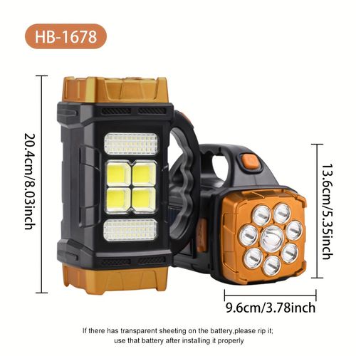 1pc Multifunctional Solar Portable Light, USB Rechargeable LED Flashlight With Side Light, Floodlight&Spotlight, Handheld Torch, For Home, Outdoor, Camping, Fishing, Hiking, Nightwalk Lantern