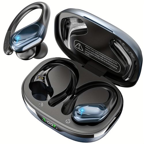 New Wireless Earbuds for Running Sports, Noise Cancelling Wireless Earphones with Earhooks Pure Bass Sound, Over Ear Headphones with Dual-LED Display, Earphones Built-in Microphone, Noise Cancelling Headset