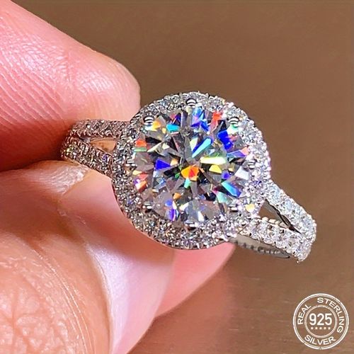 925 Silver 2 Carat Round Moissanite Crown Ring