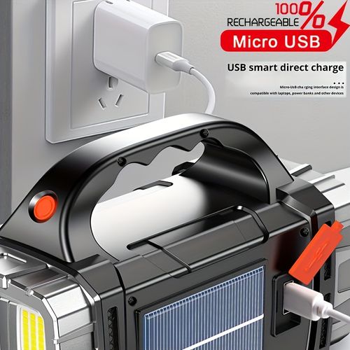 1pc Multifunctional Solar Portable Light, USB Rechargeable LED Flashlight With Side Light, Floodlight&Spotlight, Handheld Torch, For Home, Outdoor, Camping, Fishing, Hiking, Nightwalk Lantern
