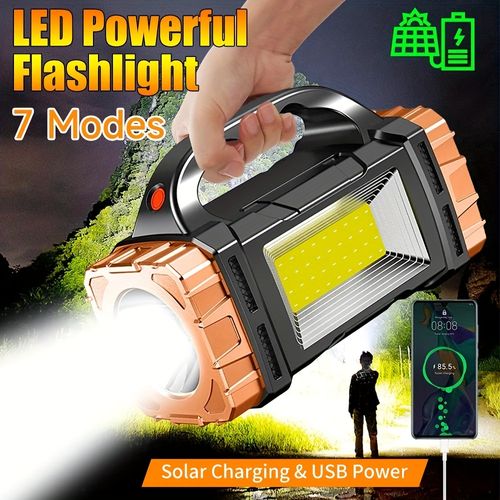 1pc Multifunctional Solar Portable Light, USB Rechargeable LED Flashlight With Side Light, Floodlight&Spotlight, Handheld Torch, For Home, Outdoor, Camping, Fishing, Hiking, Nightwalk Lantern