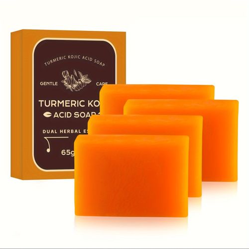 4pcs Turmeric Kojic Acid Soap, 2.29oz Each, Turmeric Soap Bar For Face And Body Cleansing, Improve And Even Skin Tone