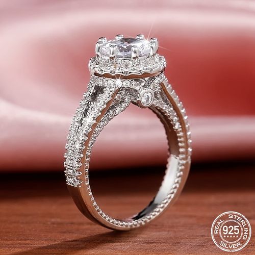925 Silver 2 Carat Round Moissanite Crown Ring