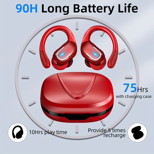 New Wireless Earbuds for Running Sports, Noise Cancelling Wireless Earphones with Earhooks Pure Bass Sound, Over Ear Headphones with Dual-LED Display, Earphones Built-in Microphone, Noise Cancelling Headset
