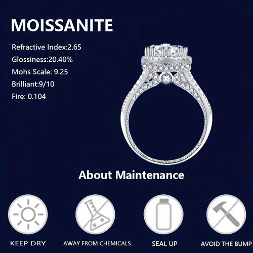 925 Silver 2 Carat Round Moissanite Crown Ring