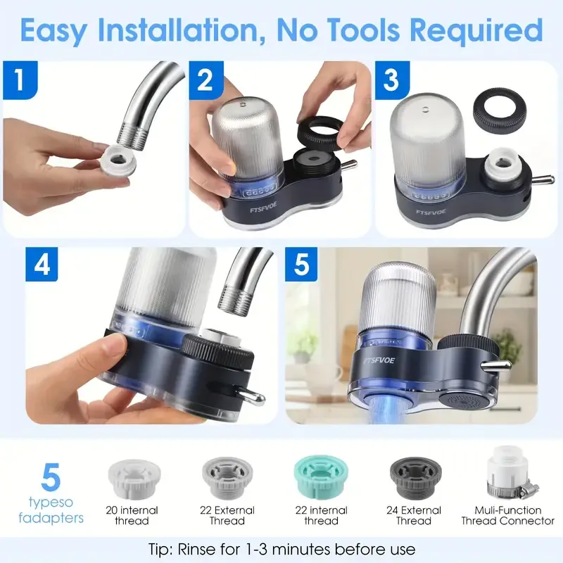Sink water purifier, illuminated faucet water purifier, activated carbon faucet water purifier can remove chlorine, scale, heavy metals and odors. It comes with one original ceramic filter element.