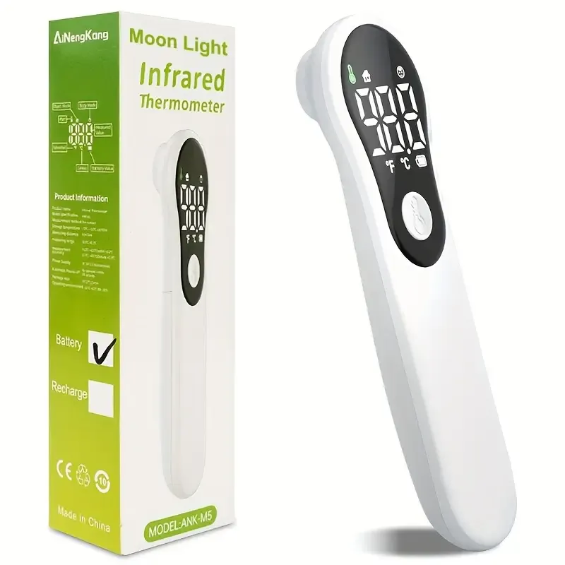 Digital forehead thermometer for adults and children - contactless, for colds and flu, with an accurate temperature sensor, LCD screen, with heat alarm and memory function, results available in one second, suitable for medical and household use