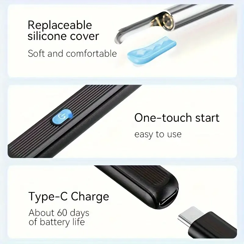 Visible ear cleaning tool, an earwax removal kit with 6 ear scoops, a visible ear cleaning tool with a camera and light, comes with a 9-piece ear scoop set, suitable for all mobile phones, safe and comfortable for cleaning ears